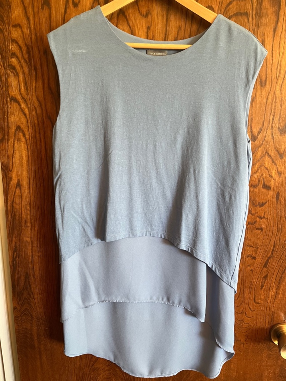 Vince Camuto Dusty Blue High-Low Layered Sleeveless Top